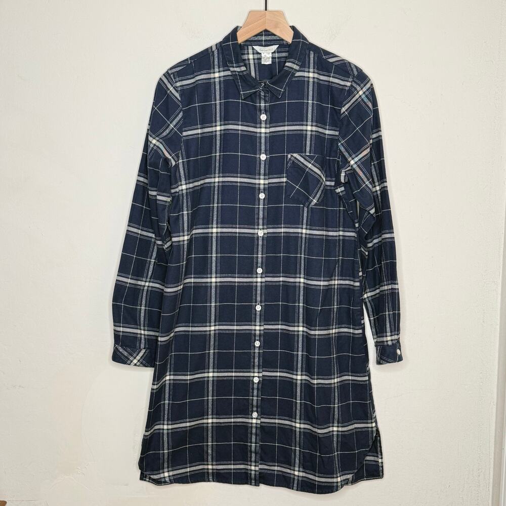 Garnet Hill Womens M Blue Plaid Shirt Dress Button Front Cotton Preppy Cottage - Picture 2 of 9